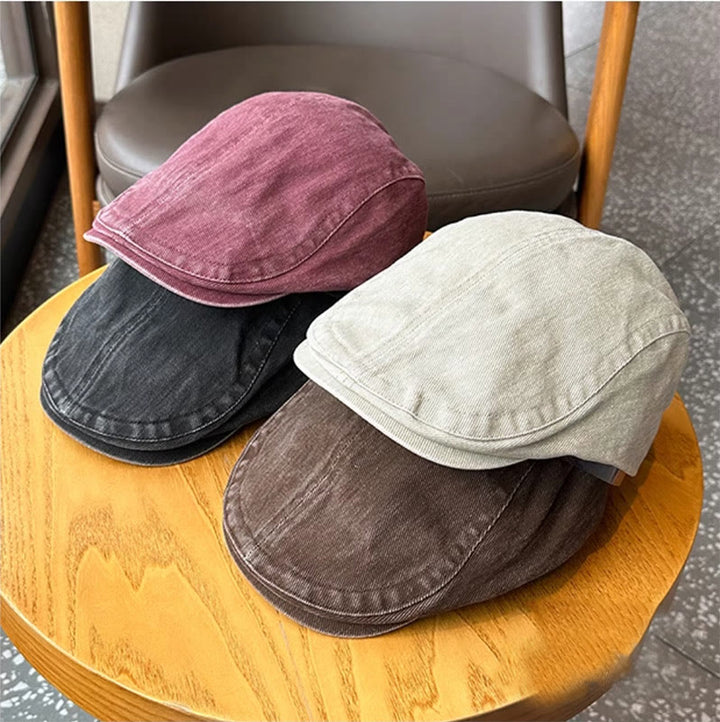Modische, gewaschene Denim-Newsboy-Schiebermütze, Baskenmütze