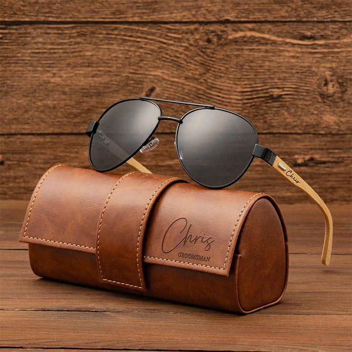 Outdoor Strand Sonnenbrille benutzerdefinierte Name Lederetui