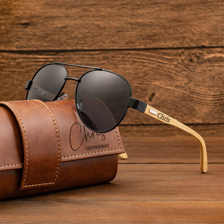 Outdoor Strand Sonnenbrille benutzerdefinierte Name Lederetui