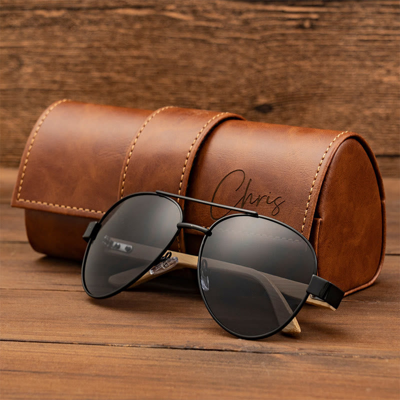 Outdoor Strand Sonnenbrille benutzerdefinierte Name Lederetui