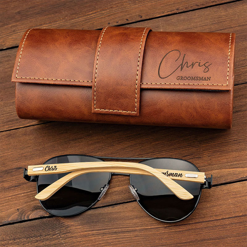 Outdoor Strand Sonnenbrille benutzerdefinierte Name Lederetui