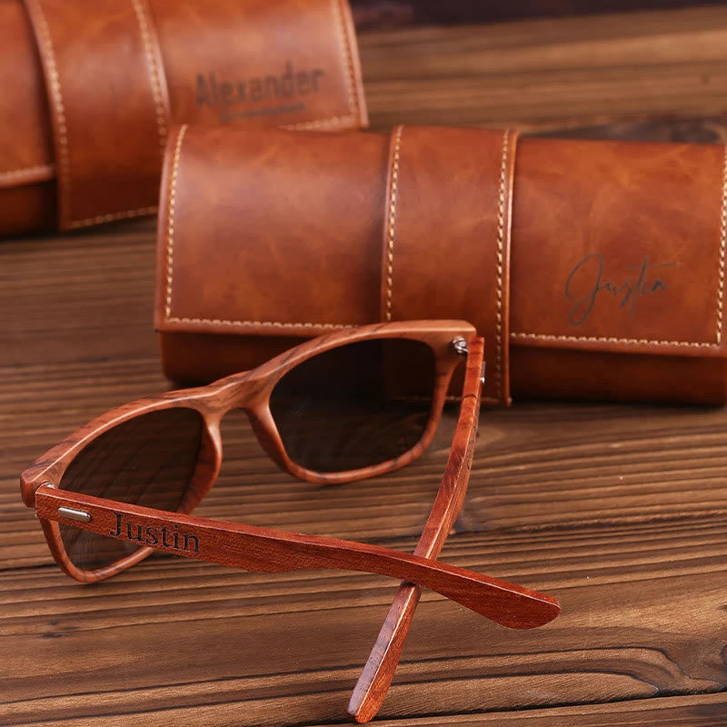 Outdoor Retro Sonnenbrille benutzerdefinierte Name Lederetui