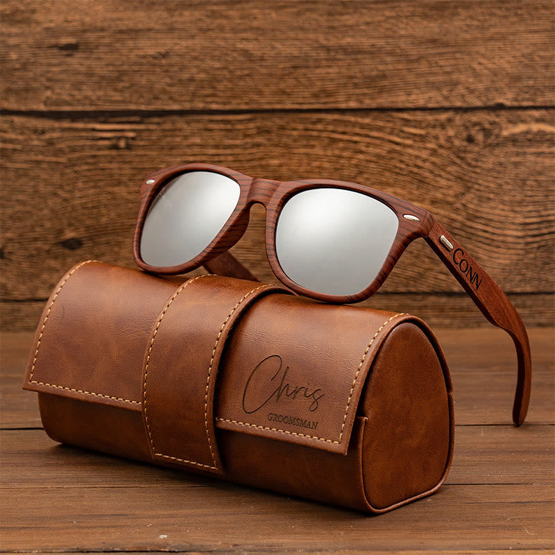 Outdoor Retro Sonnenbrille benutzerdefinierte Name Lederetui