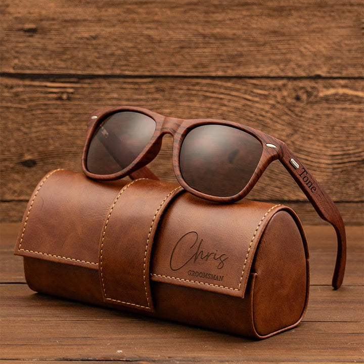 Outdoor Retro Sonnenbrille benutzerdefinierte Name Lederetui