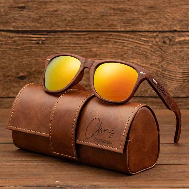Outdoor Retro Sonnenbrille benutzerdefinierte Name Lederetui
