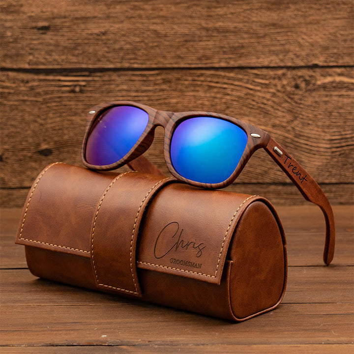 Outdoor Retro Sonnenbrille benutzerdefinierte Name Lederetui