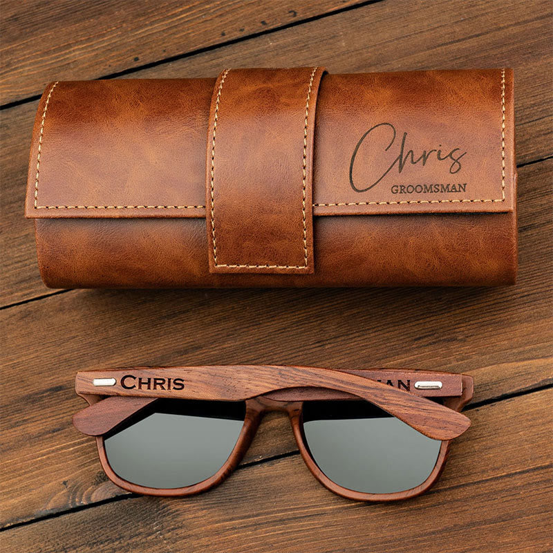 Outdoor Retro Sonnenbrille benutzerdefinierte Name Lederetui