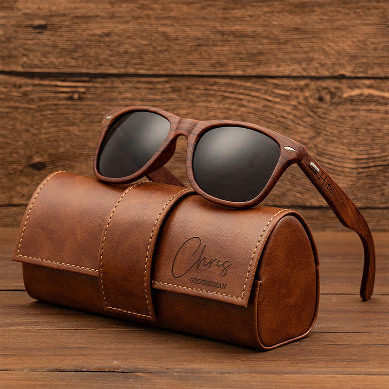 Outdoor Retro Sonnenbrille benutzerdefinierte Name Lederetui