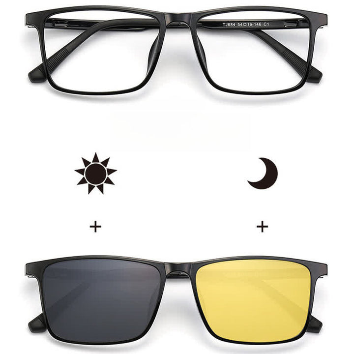 3-teilige Sonnenbrille mit magnetischen Clip-On-Objektiven und Brillenrahmen