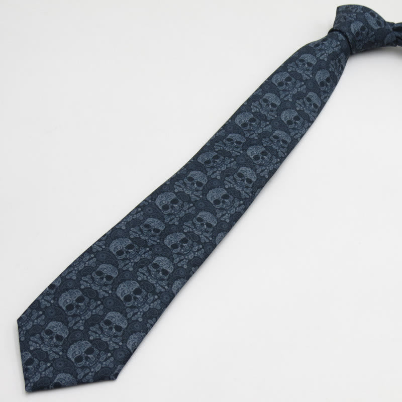 Graue Krawatte mit Totenkopf-Blumenmuster für Herren