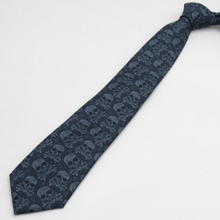 Graue Krawatte mit Totenkopf-Blumenmuster für Herren