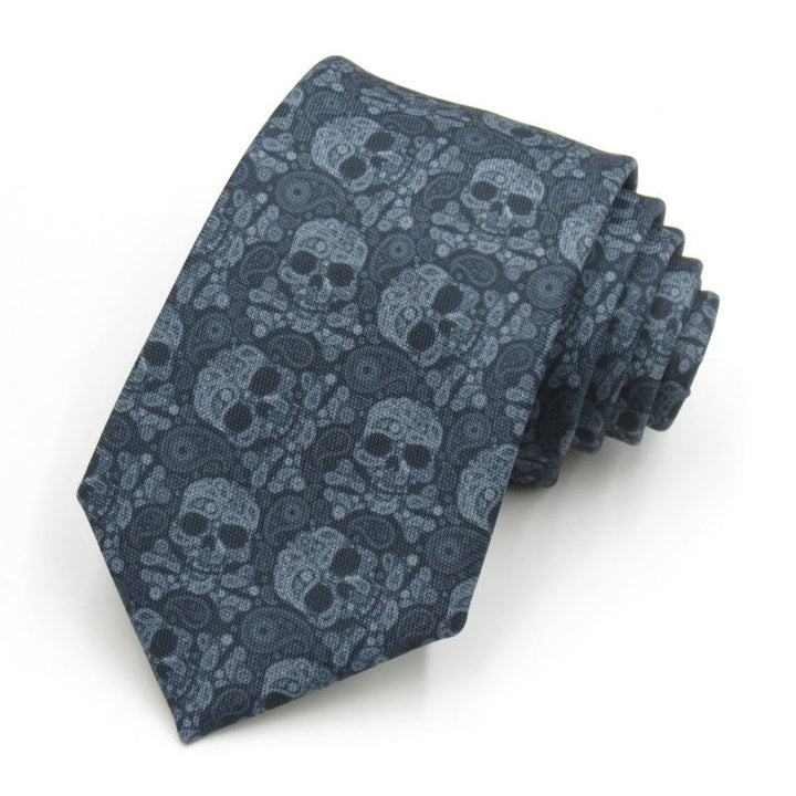Graue Krawatte mit Totenkopf-Blumenmuster für Herren