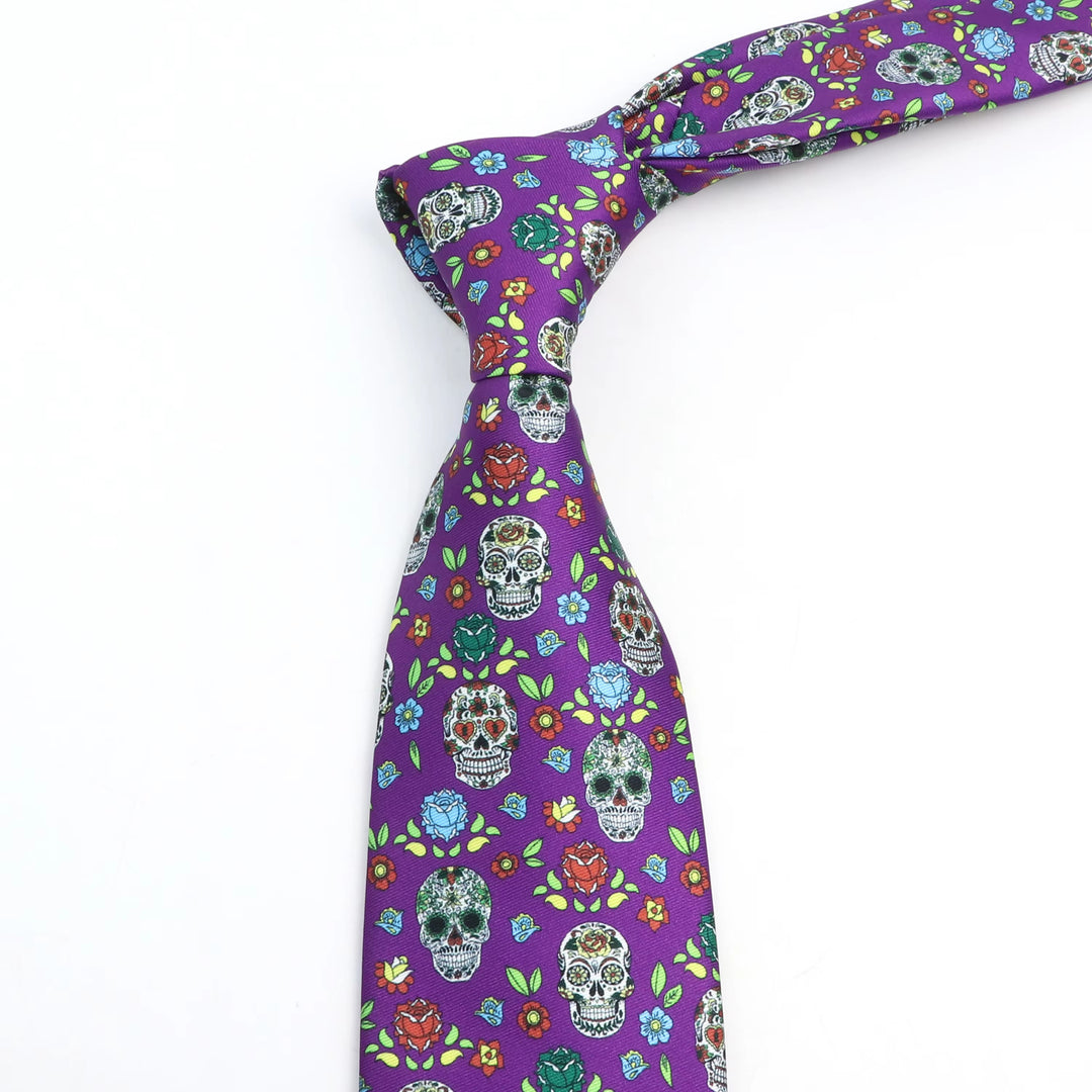 Bunte Krawatte mit Totenkopf und Blumen für Herren