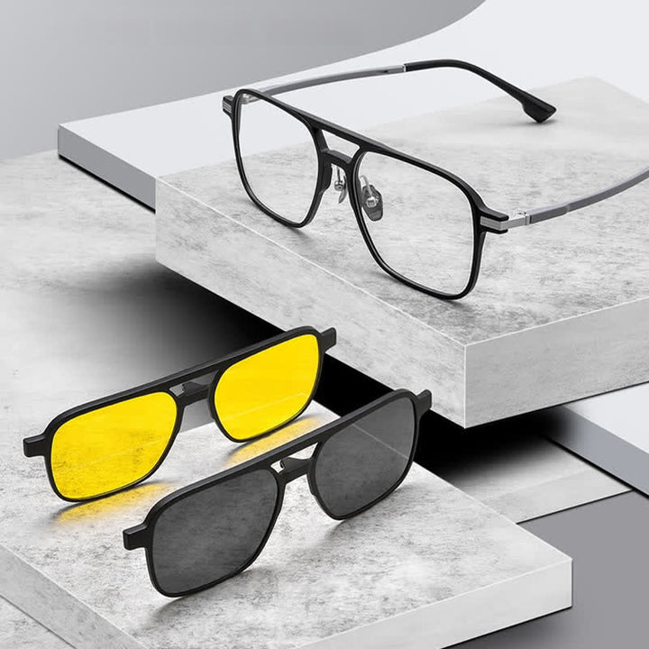3-teilige kreative magnetische Clip-on-Linse & Brillenrahmen Sonnenbrille