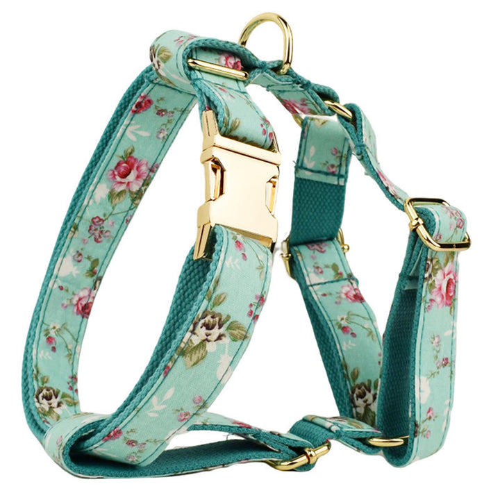Florales Hunde- und Katzenhalsband mit verstellbarer Fliege und Hundegeschirr-Leine
