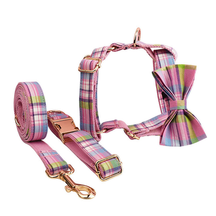 Farbe Plaid Hund Katze Einstellbare Fliege Kragen Hund Geschirr Leine Set