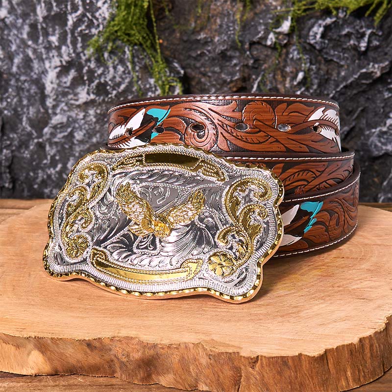 Gold Flying Eagle DIY Western Cowboy Schnalle Ledergürtel - Fliegender Adler - Brauner Federgürtel - 40 - image 11