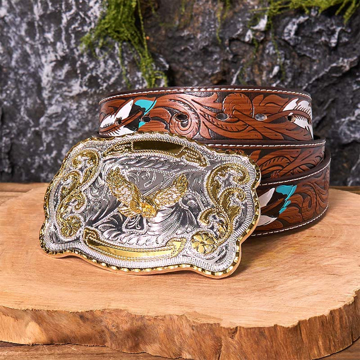 Gold Flying Eagle DIY Western Cowboy Schnalle Ledergürtel - Fliegender Adler - Brauner Federgürtel - 40 - image 11