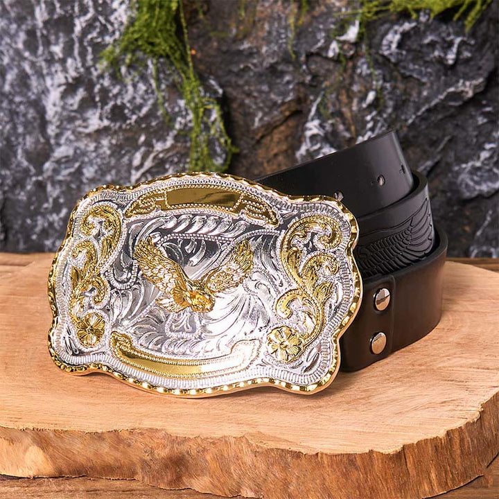 Gold Flying Eagle DIY Western Cowboy Schnalle Ledergürtel - Fliegender Adler - Schwarzer Gürtel mit geprägtem Adler - 42 - image 6