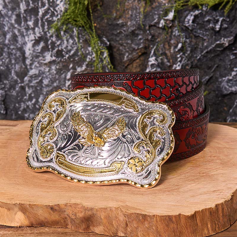 Gold Flying Eagle DIY Western Cowboy Schnalle Ledergürtel - Fliegender Adler - Brauner geschnitzter Gürtel - 42 - image 10