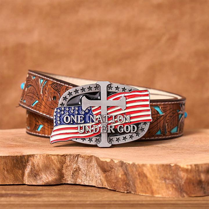 One Nation Under God DIY Western-Ledergürtel mit Schnalle