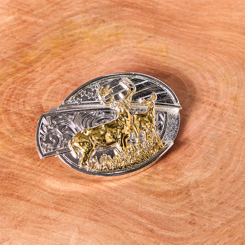 DIY-Ledergürtel für Herren mit verstecktem Klappmesser aus Gold und Silber mit Hirschen