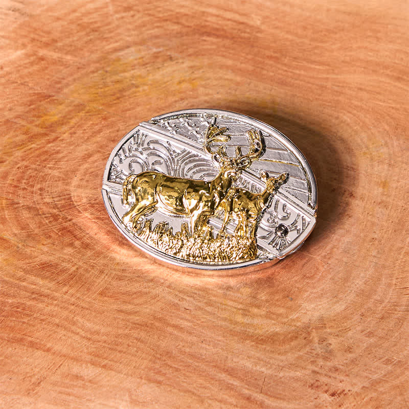 DIY-Ledergürtel für Herren mit verstecktem Klappmesser aus Gold und Silber mit Hirschen