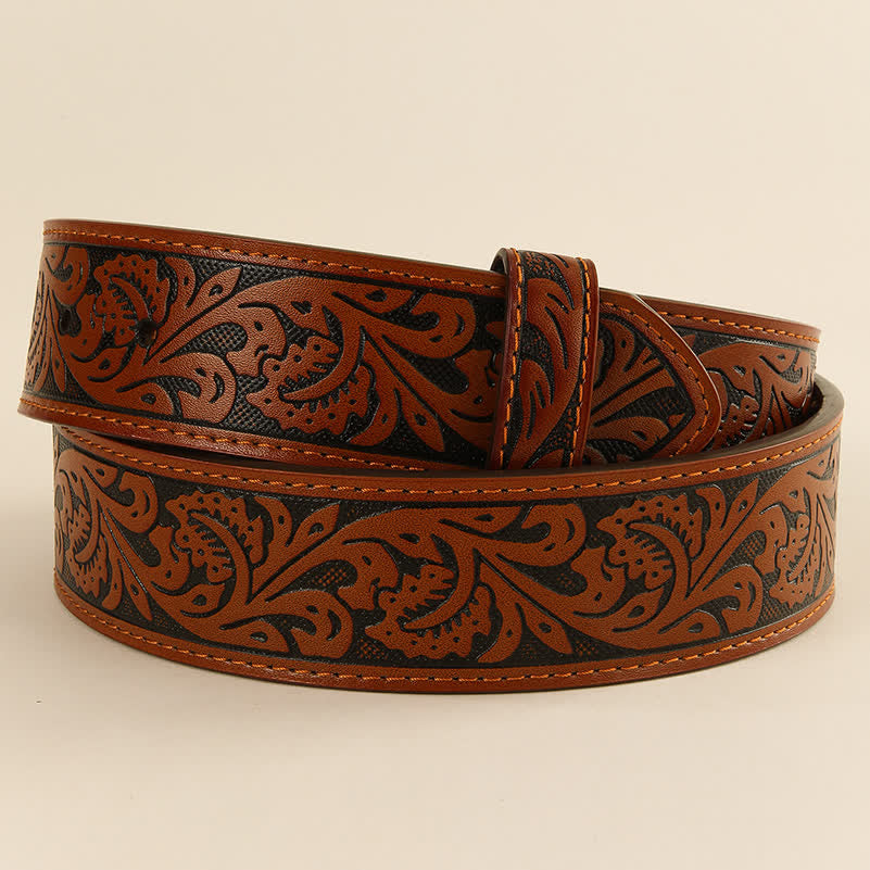Selbstgemachter Ledergürtel mit Westernblumenmuster (ohne Gürtelschnalle) - Braun - 38 - image 7