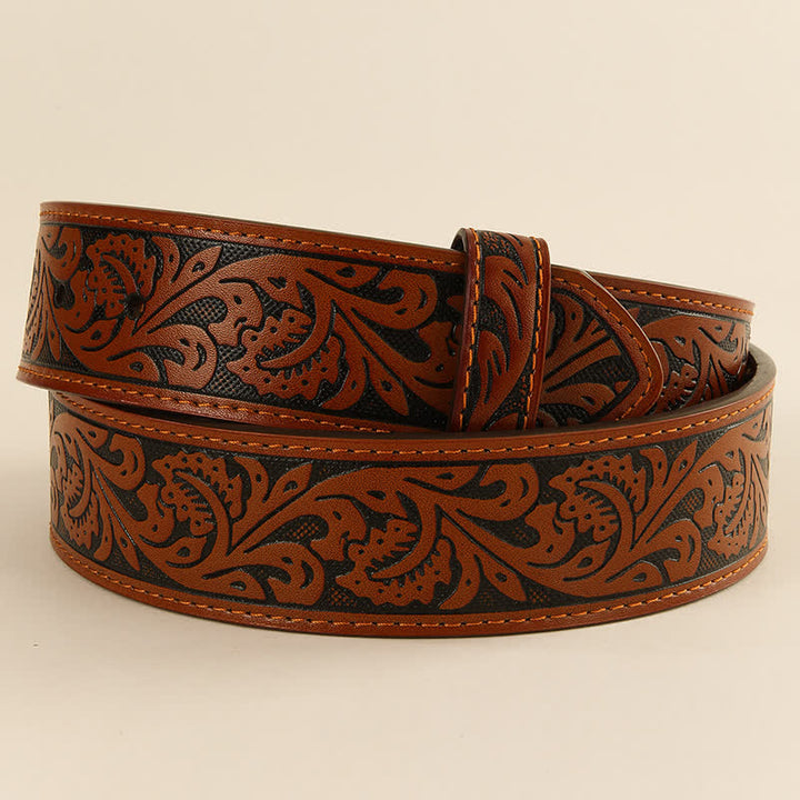 Selbstgemachter Ledergürtel mit Westernblumenmuster (ohne Gürtelschnalle) - Braun - 38 - image 7