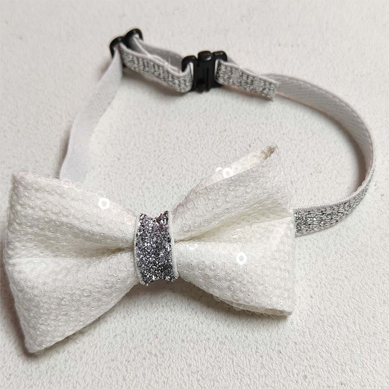 Glitzernde Pailletten-Halsband-Fliege für Haustiere, verstellbar