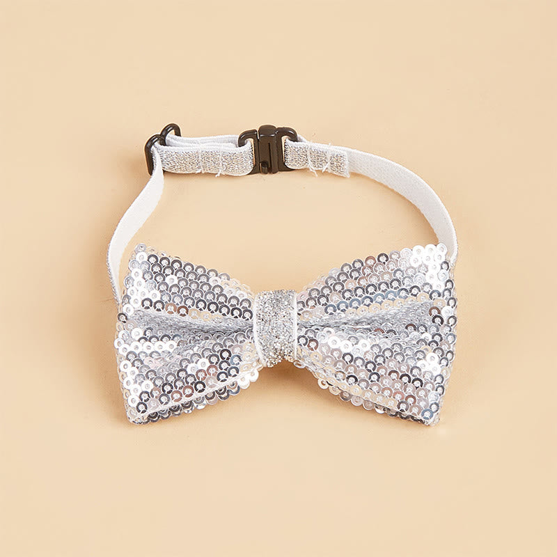 Glitzernde Pailletten-Halsband-Fliege für Haustiere, verstellbar