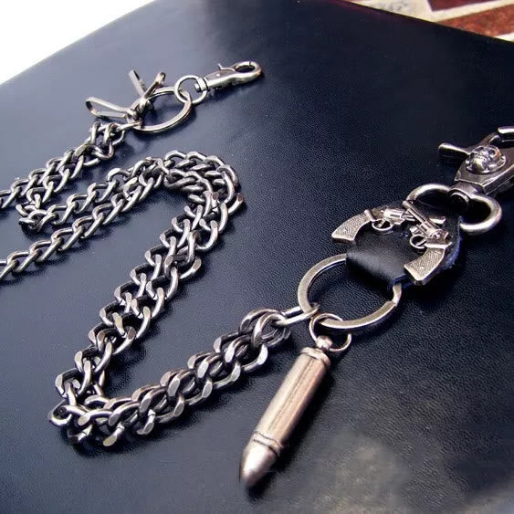 Punk Gürtelkette Doppelpistole Totenkopf Metallkette