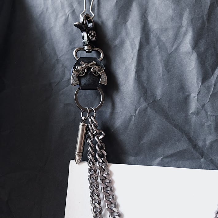 Punk Gürtelkette Doppelpistole Totenkopf Metallkette