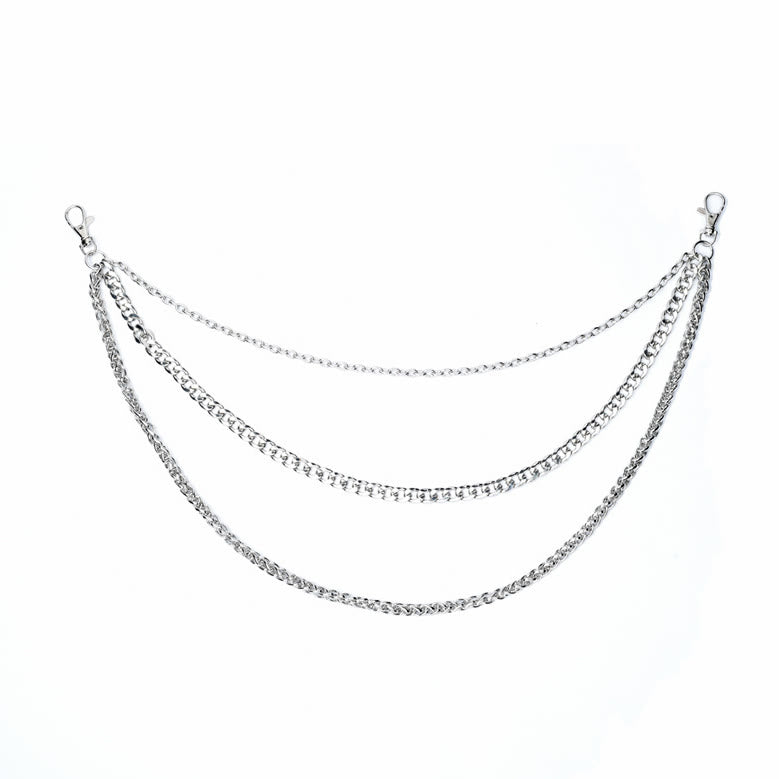 Totenkopf-Gürtelkette, dreilagig, Gothic-Taillenkette