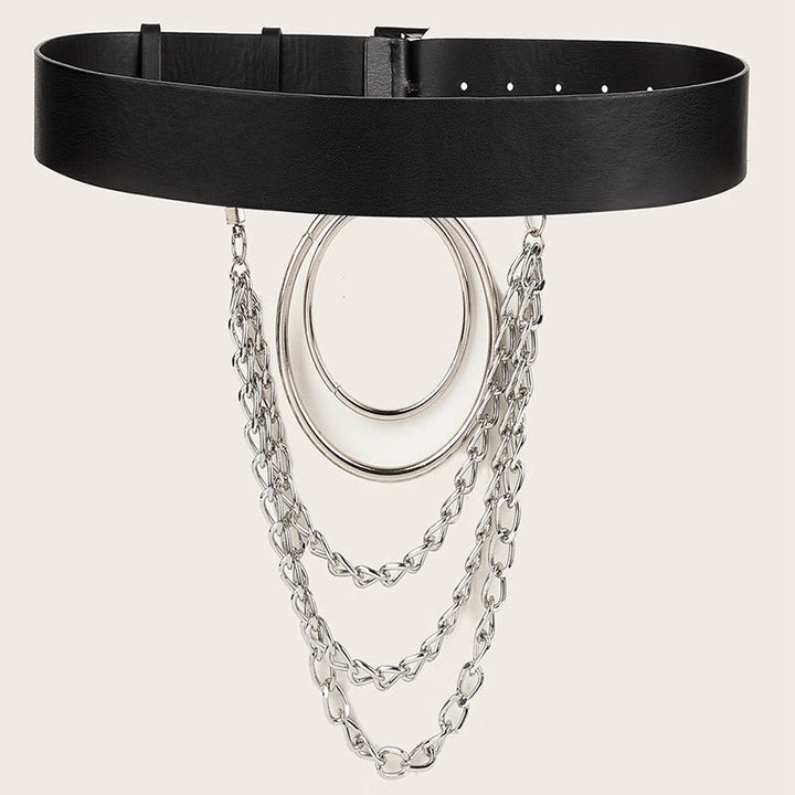 Punk-Ledergürtel mit rundem Ring, Metallkettengürtel