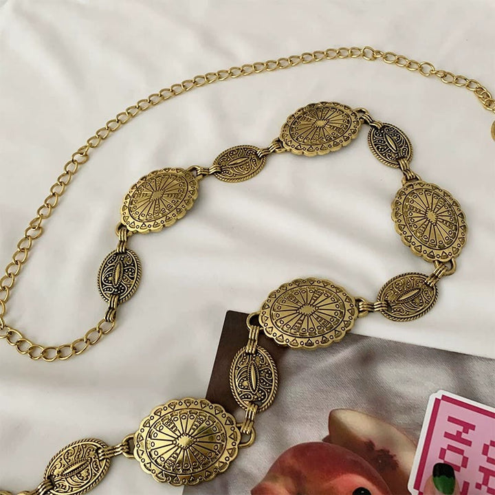 Vintage Ethno Geschnitzte Böhmische Kette Gürtel Metallkette