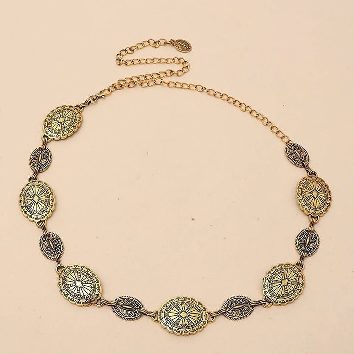 Vintage Ethno Geschnitzte Böhmische Kette Gürtel Metallkette