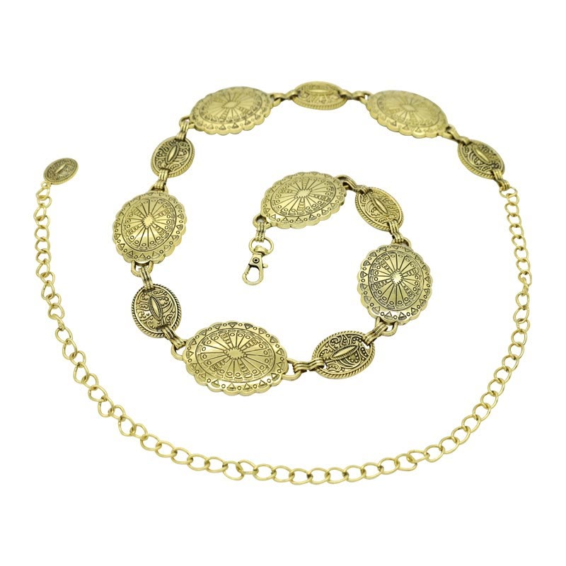 Vintage Ethno Geschnitzte Böhmische Kette Gürtel Metallkette