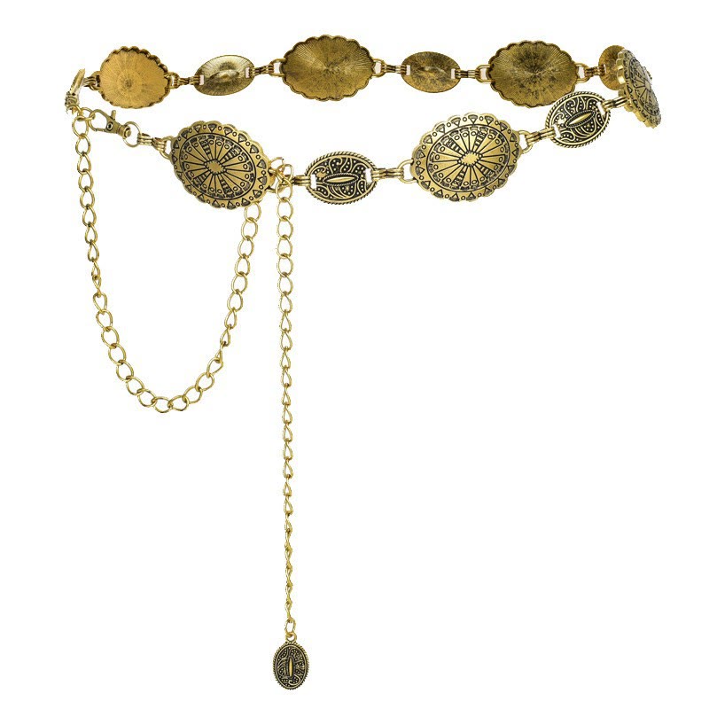 Vintage Ethno Geschnitzte Böhmische Kette Gürtel Metallkette