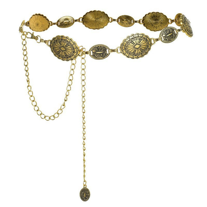 Vintage Ethno Geschnitzte Böhmische Kette Gürtel Metallkette