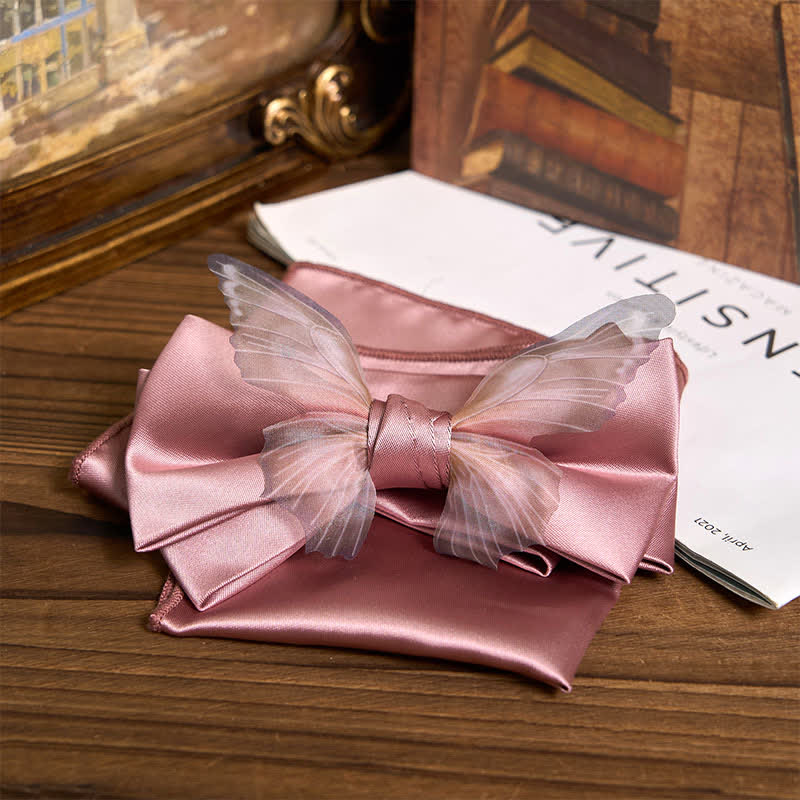 Herren-Set aus Vintage-Organza mit Schmetterlings-Fliege und Einstecktuch