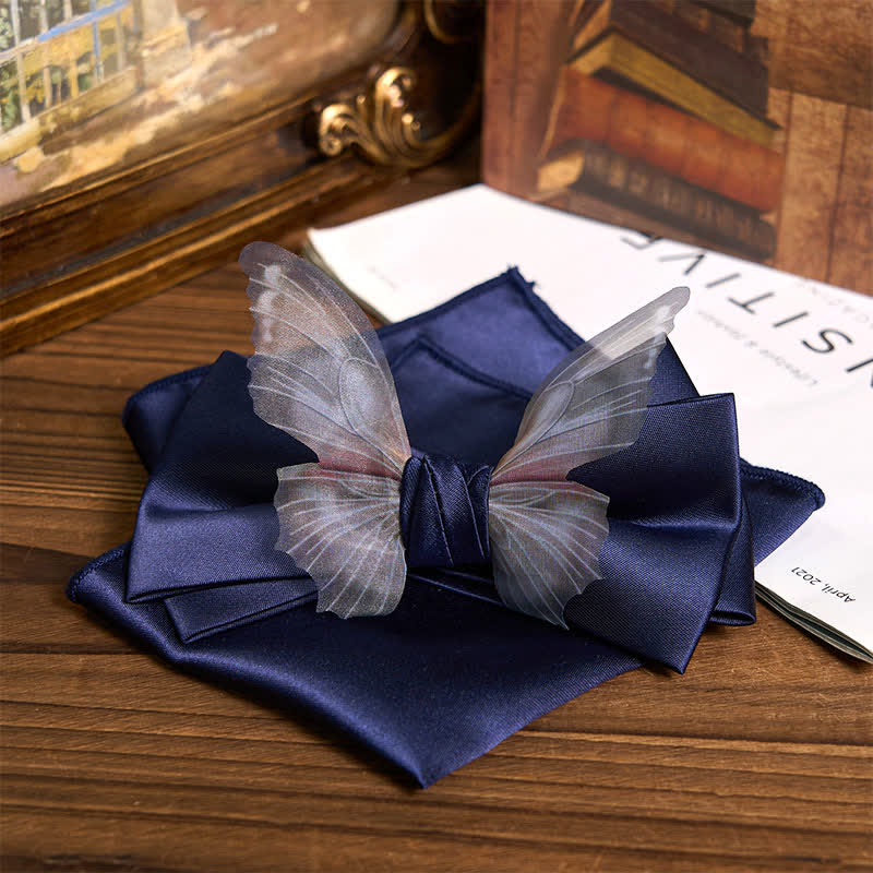 Herren-Set aus Vintage-Organza mit Schmetterlings-Fliege und Einstecktuch