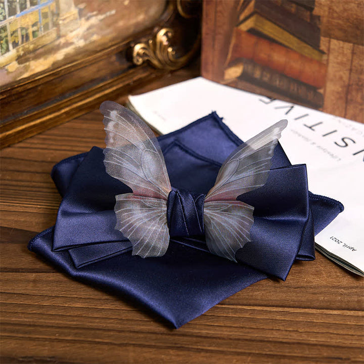 Herren-Set aus Vintage-Organza mit Schmetterlings-Fliege und Einstecktuch