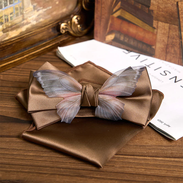 Herren-Set aus Vintage-Organza mit Schmetterlings-Fliege und Einstecktuch