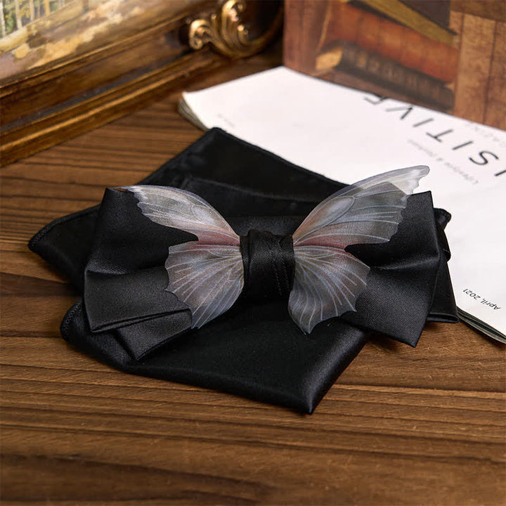 Herren-Set aus Vintage-Organza mit Schmetterlings-Fliege und Einstecktuch