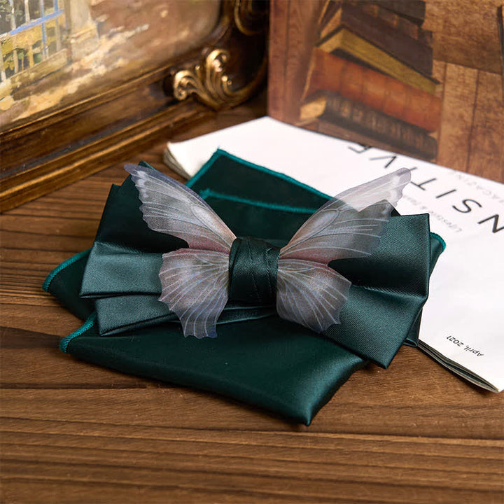 Herren-Set aus Vintage-Organza mit Schmetterlings-Fliege und Einstecktuch