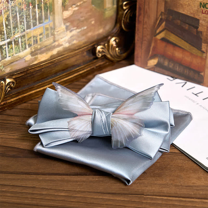 Herren-Set aus Vintage-Organza mit Schmetterlings-Fliege und Einstecktuch