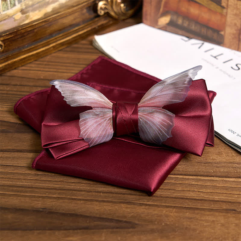 Herren-Set aus Vintage-Organza mit Schmetterlings-Fliege und Einstecktuch
