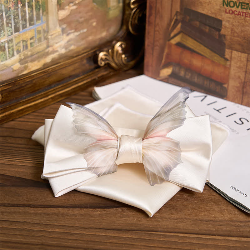 Herren-Set aus Vintage-Organza mit Schmetterlings-Fliege und Einstecktuch