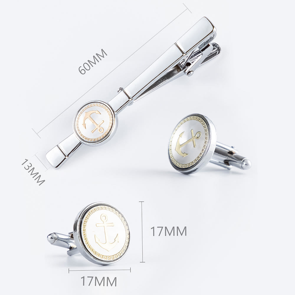 Manschettenknöpfe-Set mit Anker-Krawattennadel für Hochzeitsanzug - image 6
